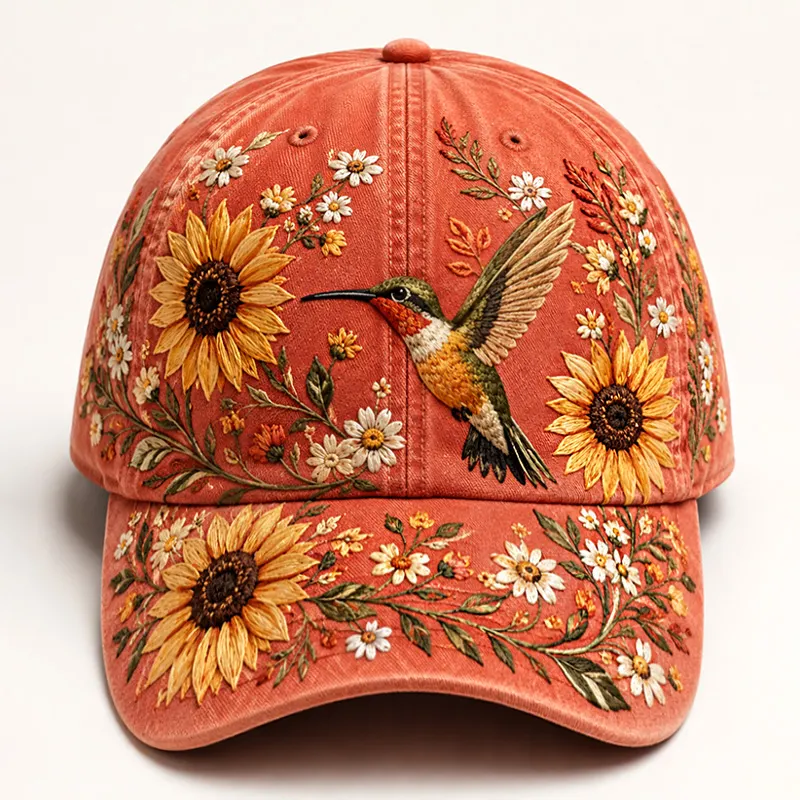 Hummingbird & Floral Art Print Casual Baseball Cap